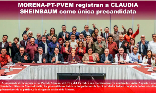 MORENA-PT-PVEM REGISTRAN A CLAUDIA SHEINBAUM COMO ÚNICA PRECANDIDATA